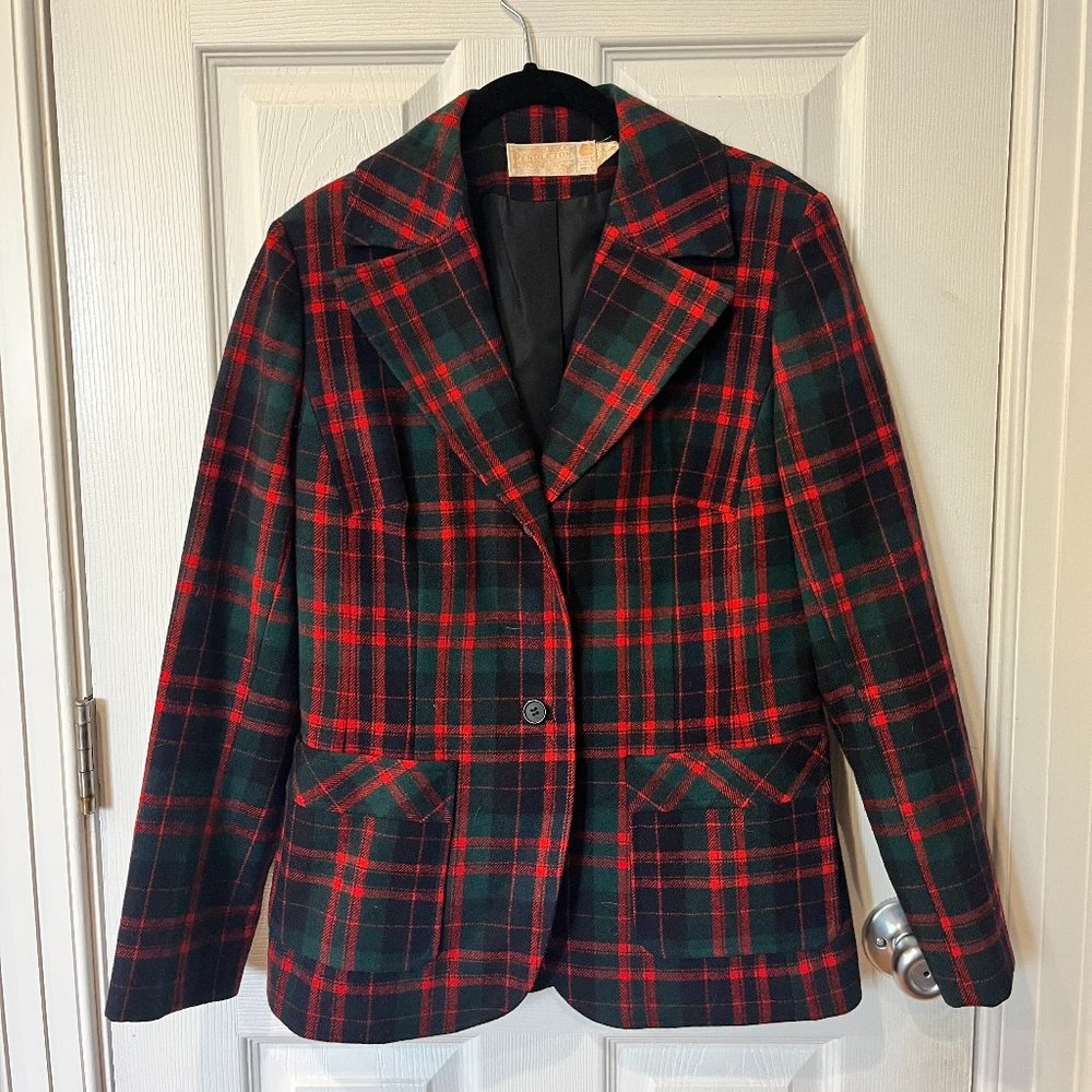 Vintage Pendleton Tartan Plaid Red, Navy, and Green Blazer